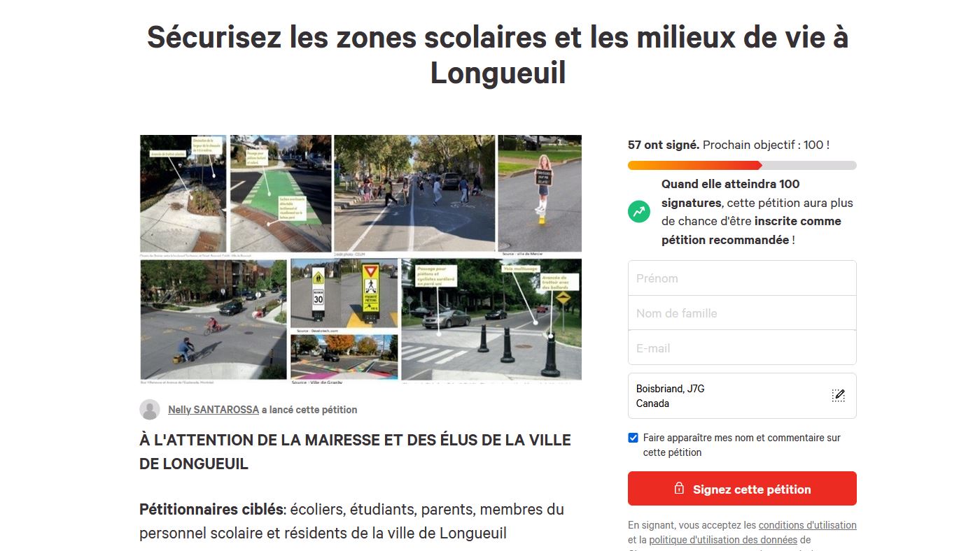 Une pétition pour sécuriser les zones scolaires de Longueuil