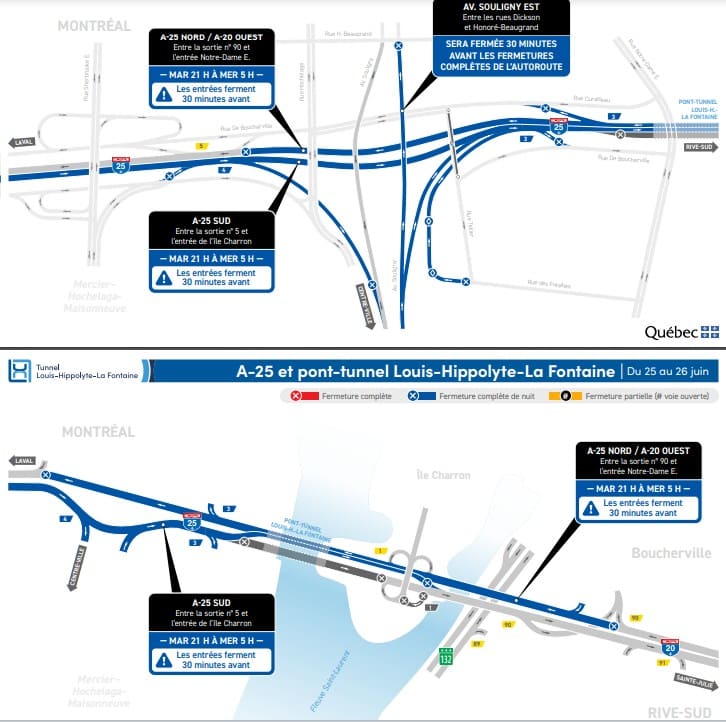 Des fermetures complètes de nuit du tunnel à prévoir cette semaine