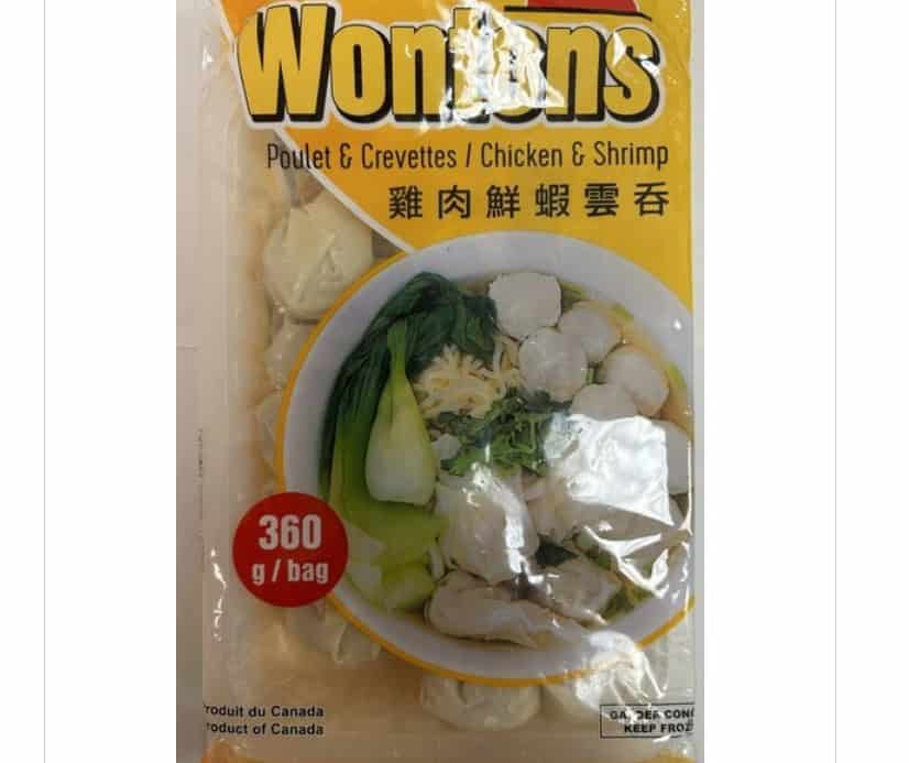 Avis de rappel d'aliment Wonton poulet-crevettes contaminé