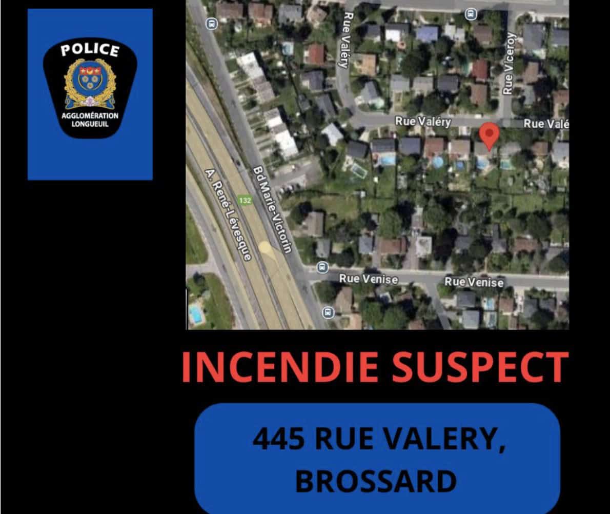 Incendie de nature suspecte à Brossard dans la nuit de mercredi à jeudi