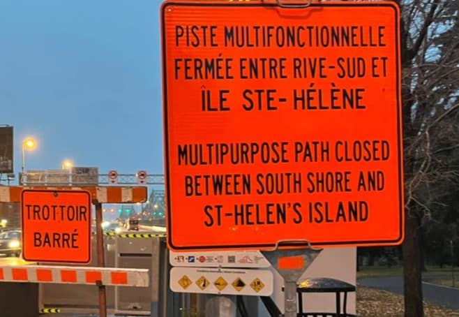 La piste cyclable du pont Jacques-Cartier est fermée