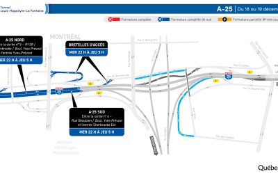 Fermetures sur l’A25 durant la nuit du 18 au 19 décembre