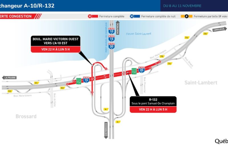 La route 132 fermée au Pont Champlain ce week-end