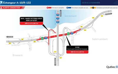 La route 132 fermée au Pont Champlain ce week-end