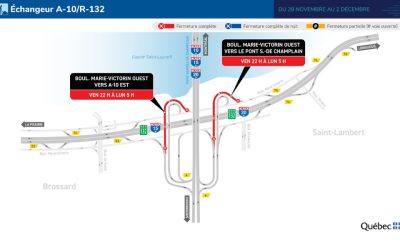 Fermeture des bretelles Marie-Victorin vers le pont Champlain et A-10 