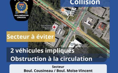 Collision entre deux véhicules à Saint-Hubert