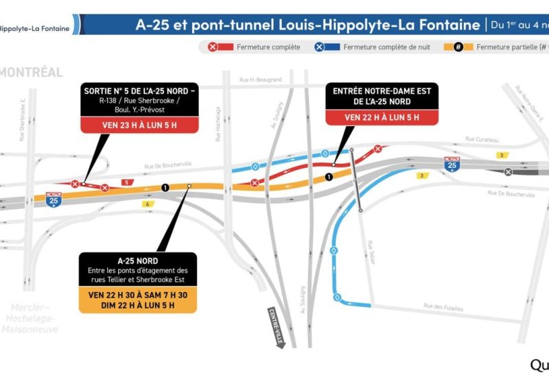 Fermetures de l’autoroute 25 pendant la fin de semaine du 1er novembre