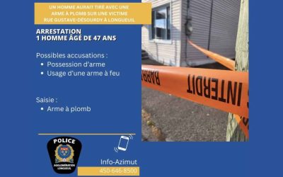 Arrestation d’un homme pour avoir tiré avec une arme à plomb sur une victime à Saint-Hubert