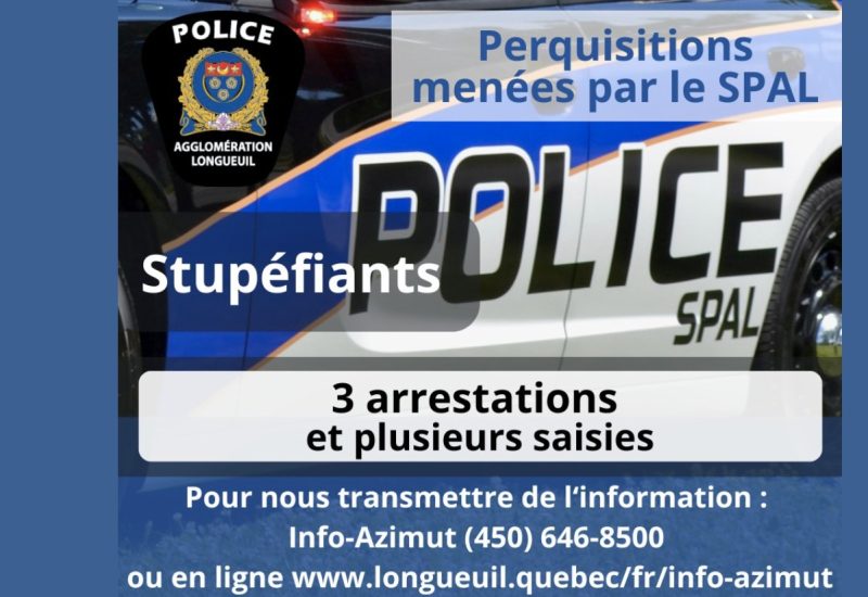 Plusieurs arrestations dans l’Agglomération de Longueuil en lien avec du trafic de stupéfiants