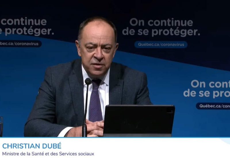 Christian Dubé, ministre de la Santé et député de La Prairie. Source: Conférence de presse du mercredi, 7 avril 2021.