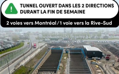 Le ministère des Transports et de la Mobilité durable informe les usagers de la route que les fermetures de nuit de la rue De Boucherville ainsi que de l'entrée de l'autoroute 25 en direction nord se poursuivent.
