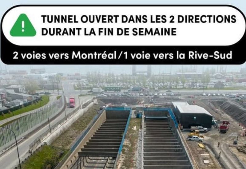 Le ministère des Transports et de la Mobilité durable informe les usagers de la route que les fermetures de nuit de la rue De Boucherville ainsi que de l'entrée de l'autoroute 25 en direction nord se poursuivent.